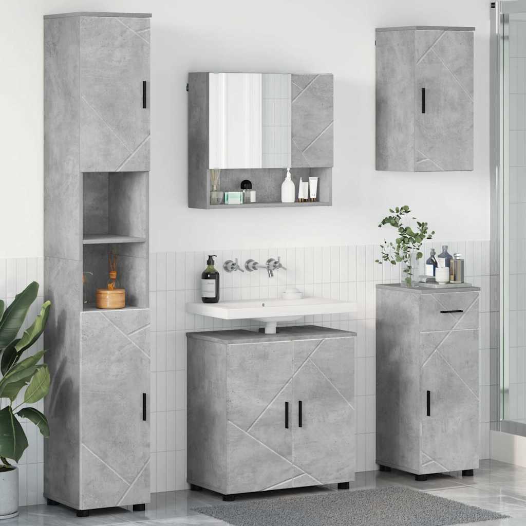 Baderomsinnredningssett med dør 5 pcs Betonggrå 61 x 35 x 64 cm