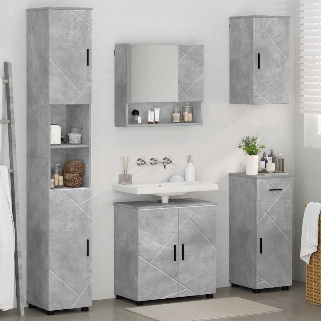 Baderomsinnredningssett med dør 5 pcs Betonggrå 61 x 35 x 64 cm