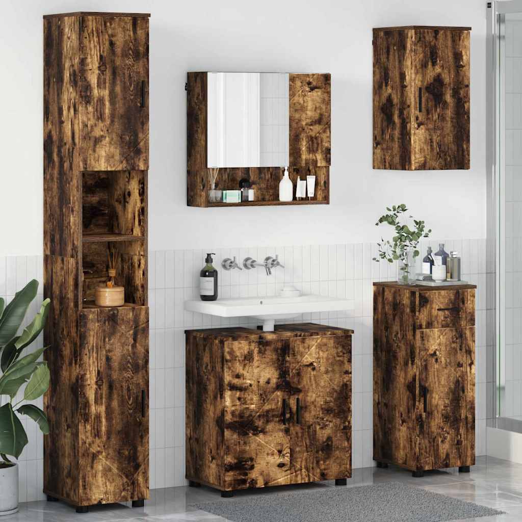 Baderomsinnredningssett med dør 5 pcs Røkt eik 61 x 35 x 64 cm