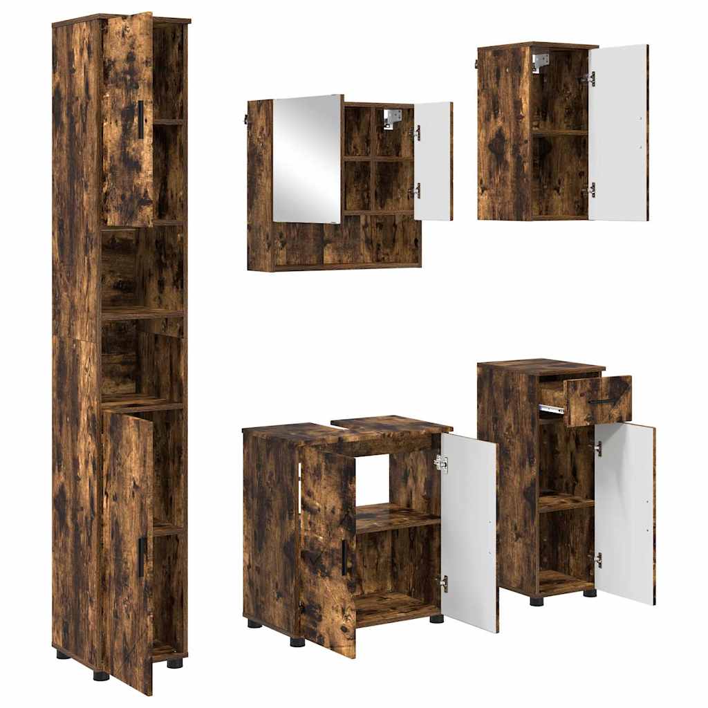 Baderomsinnredningssett med dør 5 pcs Røkt eik 61 x 35 x 64 cm