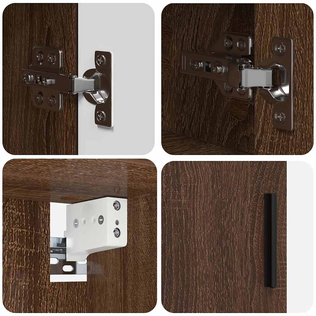 Baderomsinnredningssett med dør 5 pcs brun eik 61 x 35 x 64 cm