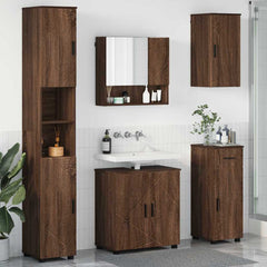Baderomsinnredningssett med dør 5 pcs brun eik 61 x 35 x 64 cm