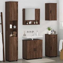 Baderomsinnredningssett med dør 5 pcs brun eik 61 x 35 x 64 cm