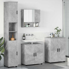Baderomsinnredningssett med dør 4 pcs Betonggrå 61 x 35 x 64 cm