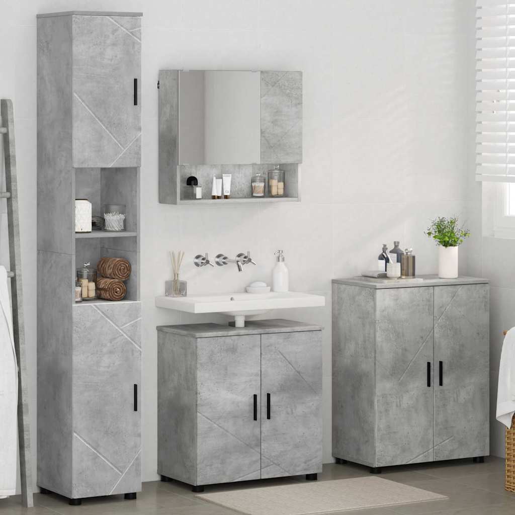 Baderomsinnredningssett med dør 4 pcs Betonggrå 61 x 35 x 64 cm