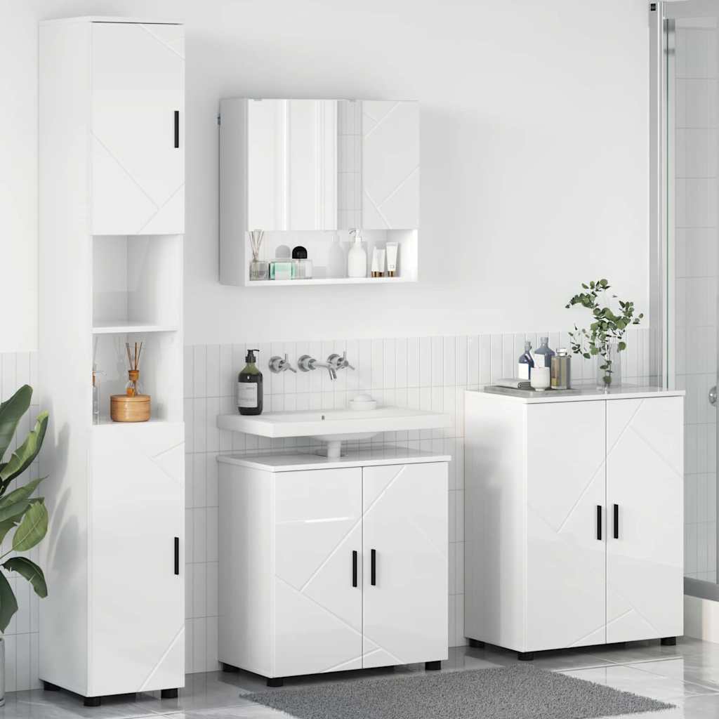 Baderomsinnredningssett 4 pcs Høyglans hvit 61 x 35 x 64 cm