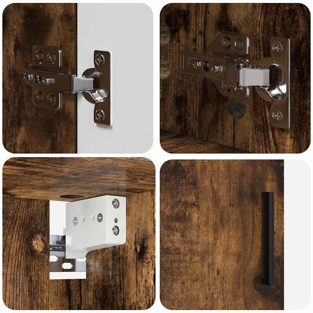 Baderomsinnredningssett med dør 4 pcs Røkt eik 61 x 35 x 64 cm