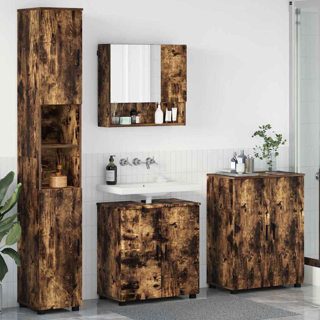 Baderomsinnredningssett med dør 4 pcs Røkt eik 61 x 35 x 64 cm