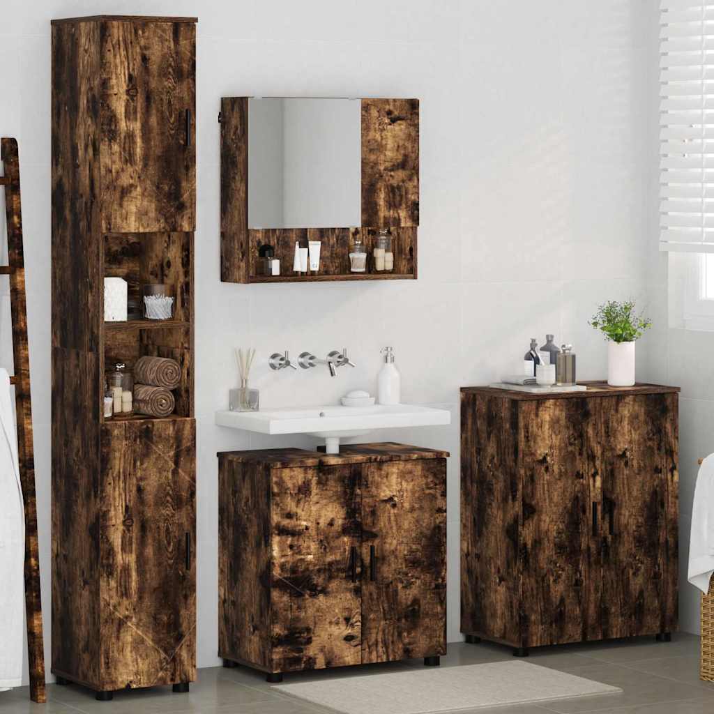 Baderomsinnredningssett med dør 4 pcs Røkt eik 61 x 35 x 64 cm