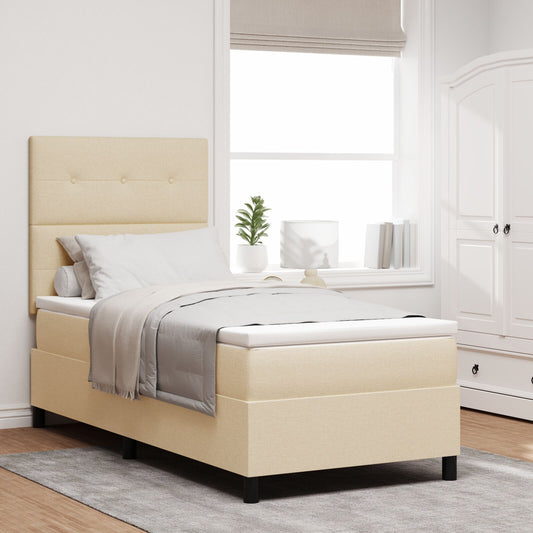 Kremfarget Box Spring Seng med Madrass 80x200 cm Stoff