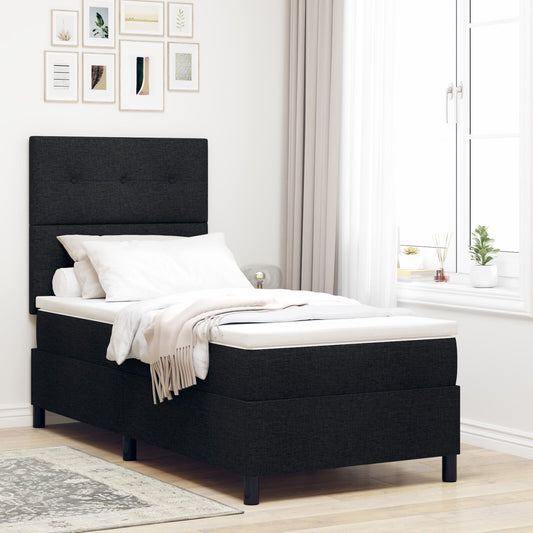 Box Spring Seng med Madrass Svart Enkel Stoff