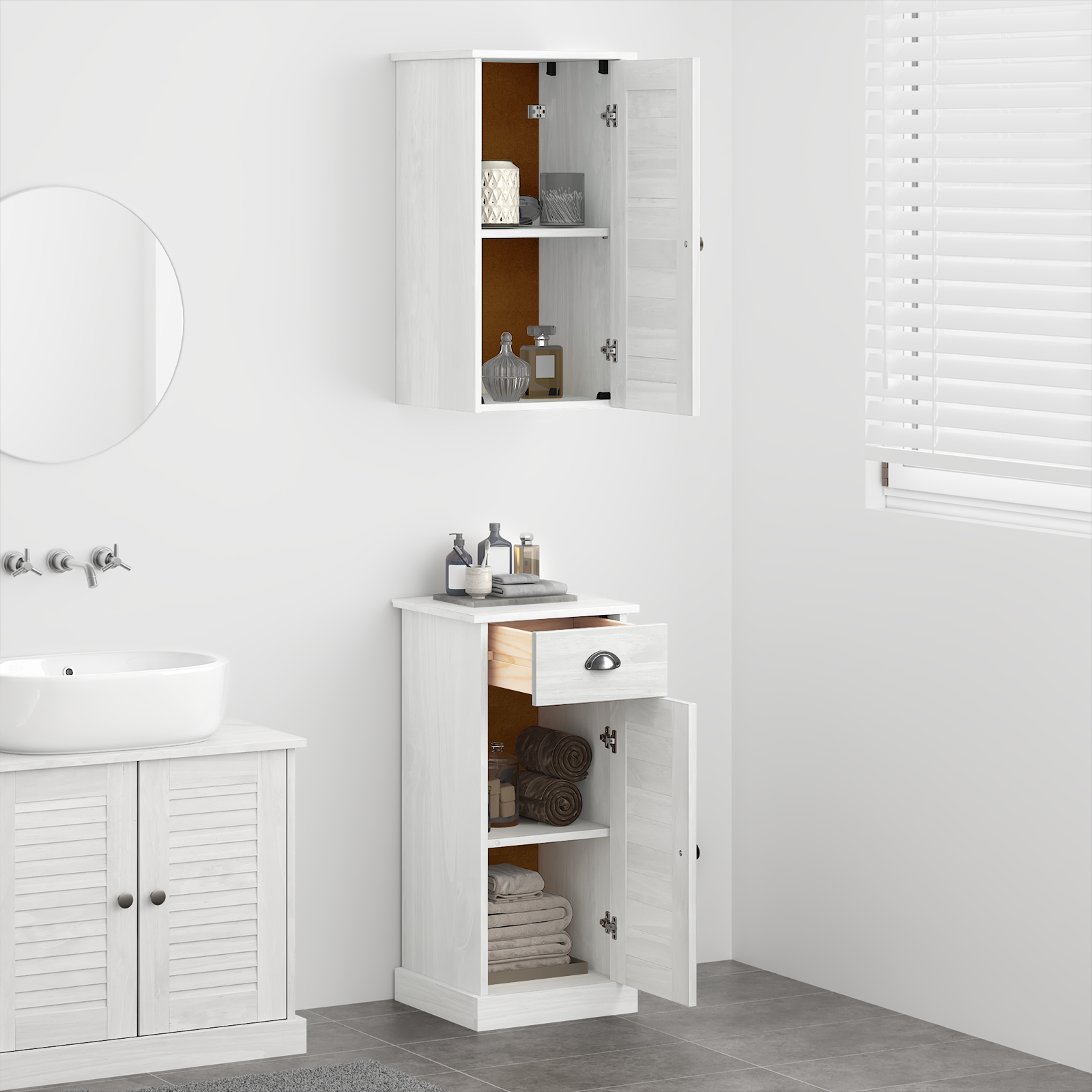 Baderomsinnredningssett 2 pcs Brun og hvit 37 x 34 x 80 cm