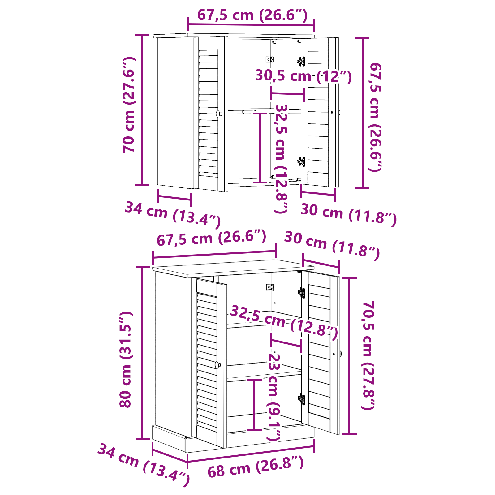 Baderomsinnredningssett med hylle 2 pcs Brun 67,5 x 34 x 80 cm