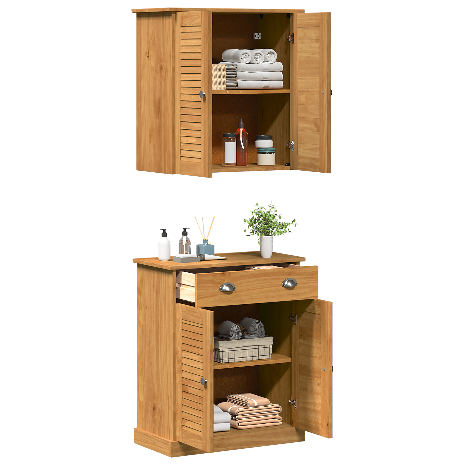 Baderomsinnredningssett med skuff med hylle 2 pcs Brun 67.5 x 34 x 80 cm