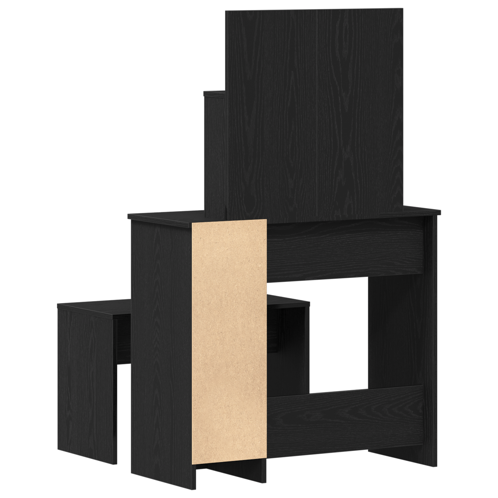 sminkebord sett svart eik konstruert tre, vidaXL svart eik sminkebord med speil - 86,5 x 35 x 136 cm, vidaXL sminkekrakk svart eik 70x35x45 cm konstruert tre