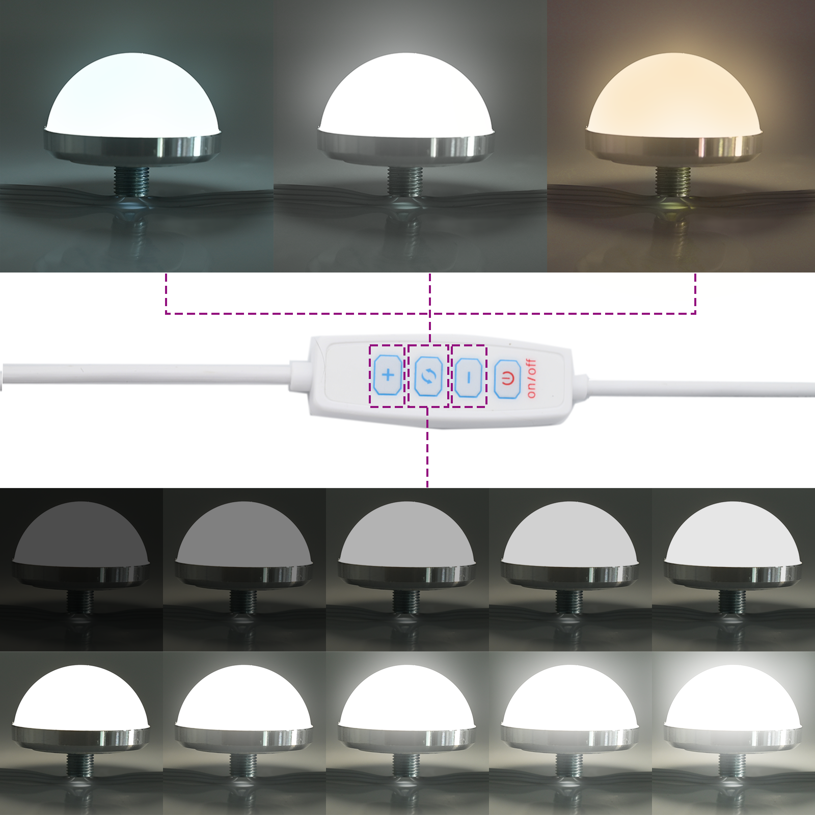 3-delt sminkebordsett med LED, hvitt konstruert tre