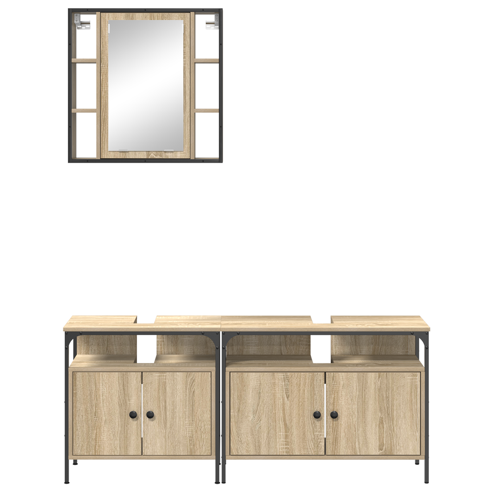 Baderomsskapsett med hylle Veggmontert med lagring med dør med speil 3 pcs Sonoma eik 80 x 30 x 60 cm