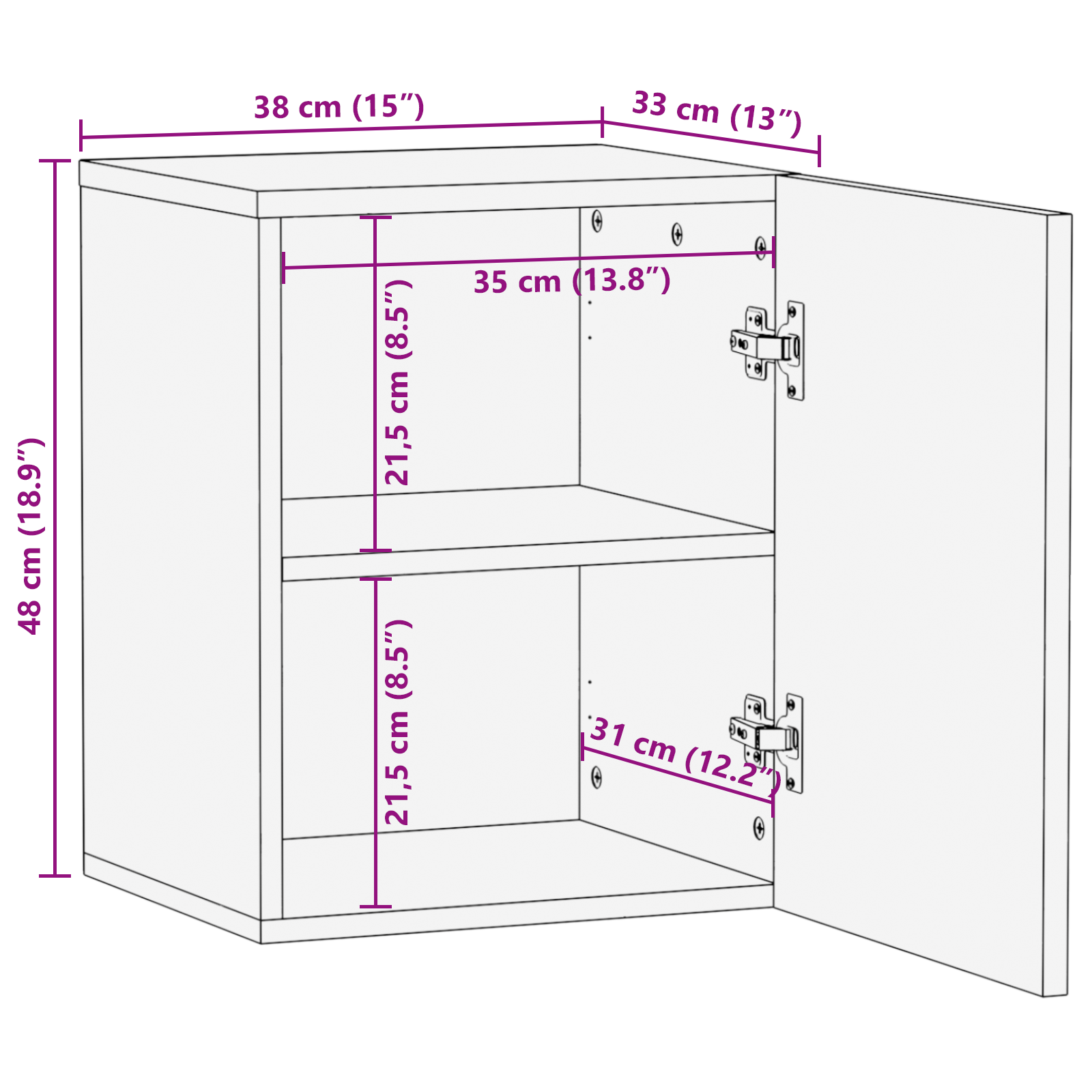 Baderomskap - 38 x 33,5 x 48 cm, Laget av solid og konstruert tre.