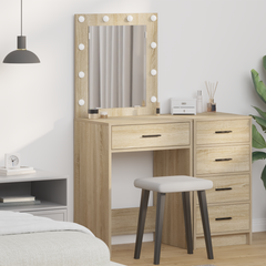 sminkebord med LED-lamper Sonoma eik 50x41x135 cm