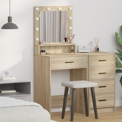 Sminkebord med LED-lamper, Sonoma Eik 50x41x135 cm