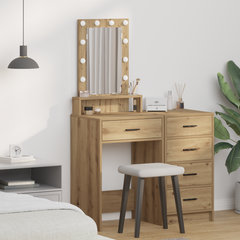Sminkebord med LED-lamper i Artisan Eik 50x41x140 cm