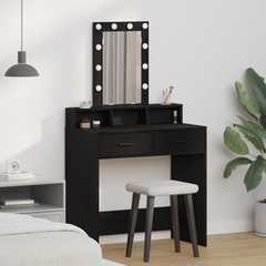 Sminkebord med LED Lys, Svart Eik, 79x41x140 cm
