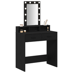 Sminkebord med LED Lys, Svart Eik, 79x41x140 cm