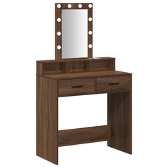 Sminkebord med LED-lamper i brun eik 79x41x140 cm