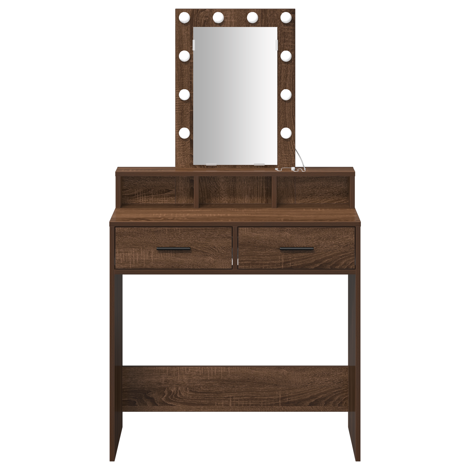 Sminkebord med LED-lamper i brun eik 79x41x140 cm