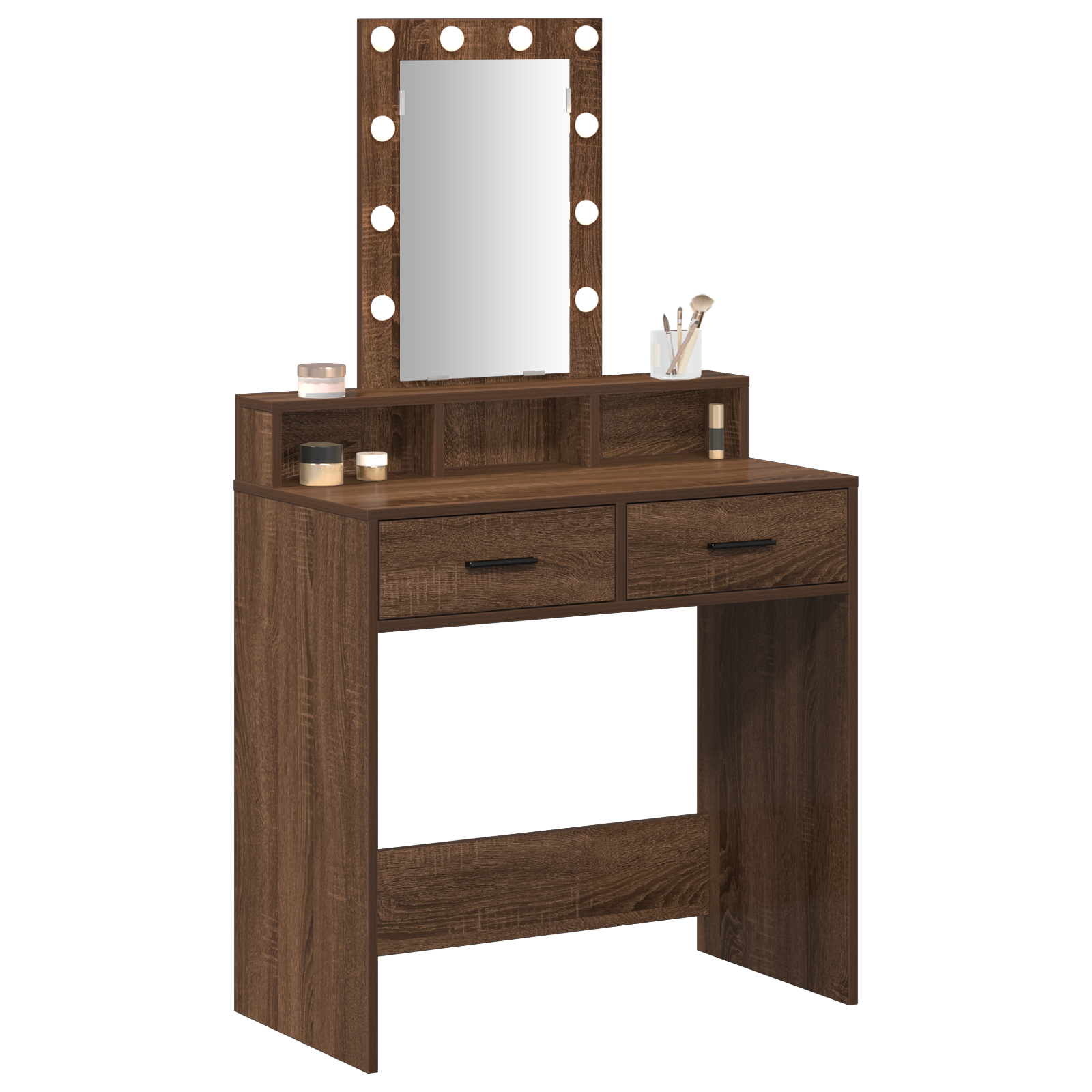 Sminkebord med LED-lamper i brun eik 79x41x140 cm