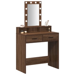 Sminkebord med LED-lamper i brun eik 79x41x140 cm