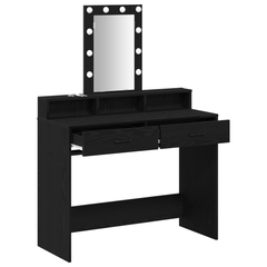 Sminkebord med LED-lamper i svart eik, 100x41x140 cm