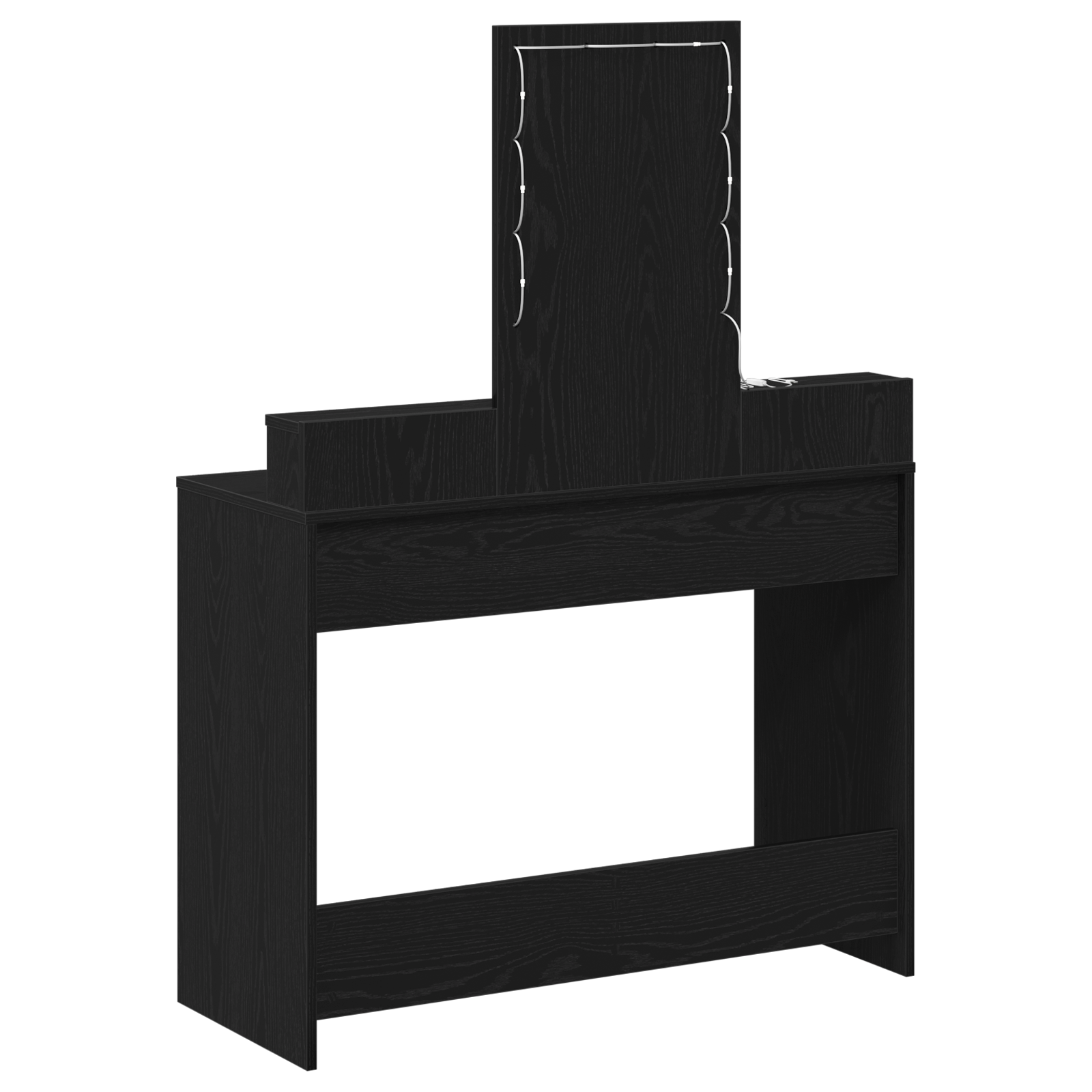Sminkebord med LED-lamper i svart eik, 100x41x140 cm