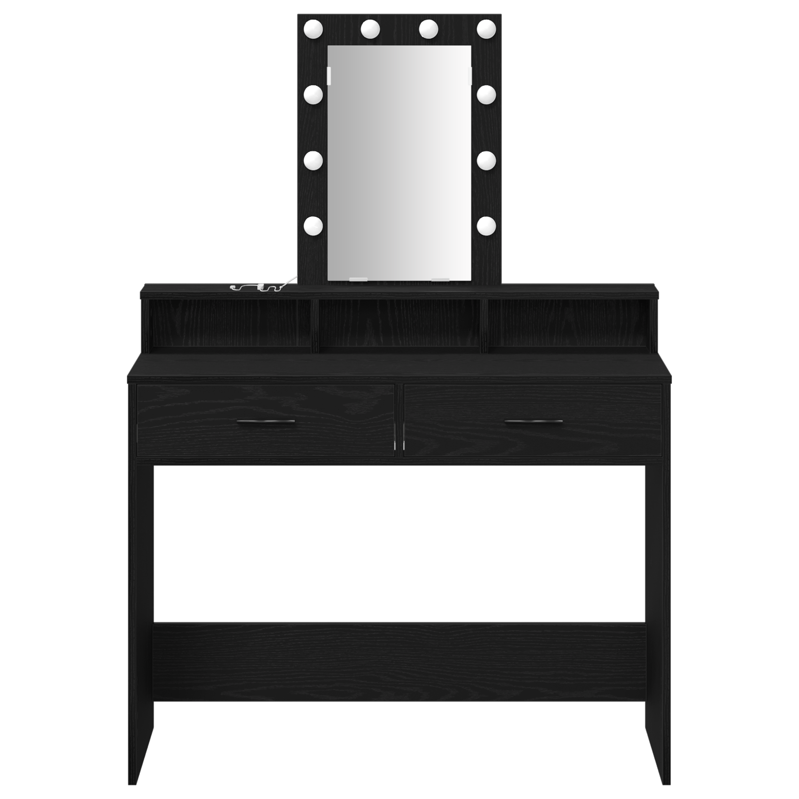 Sminkebord med LED-lamper i svart eik, 100x41x140 cm