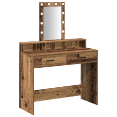 Sminkebord med LED-lys i gammelt tre 100x41x140 cm