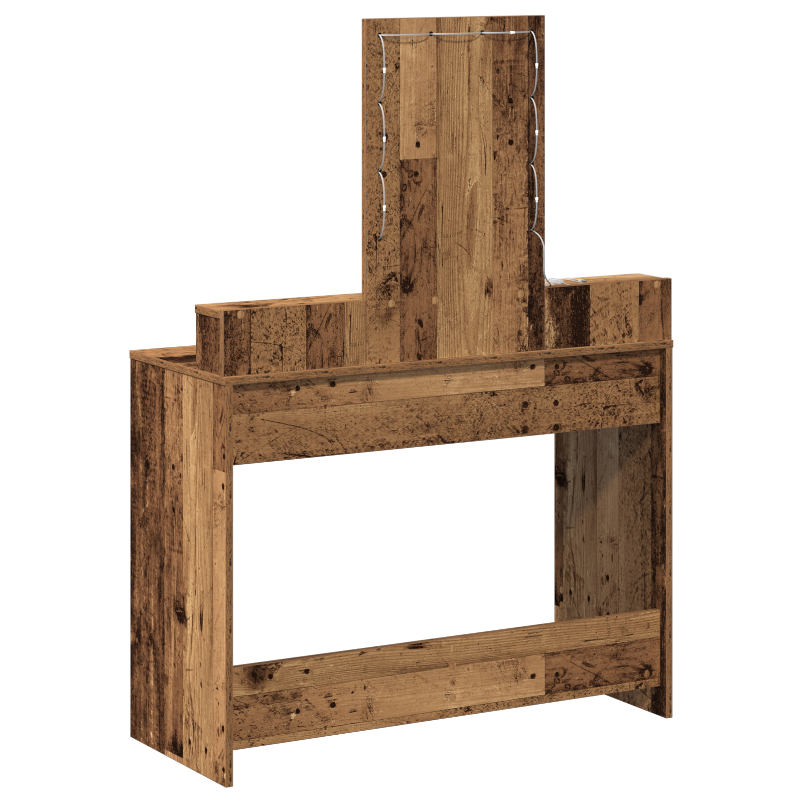Sminkebord med LED-lys i gammelt tre 100x41x140 cm