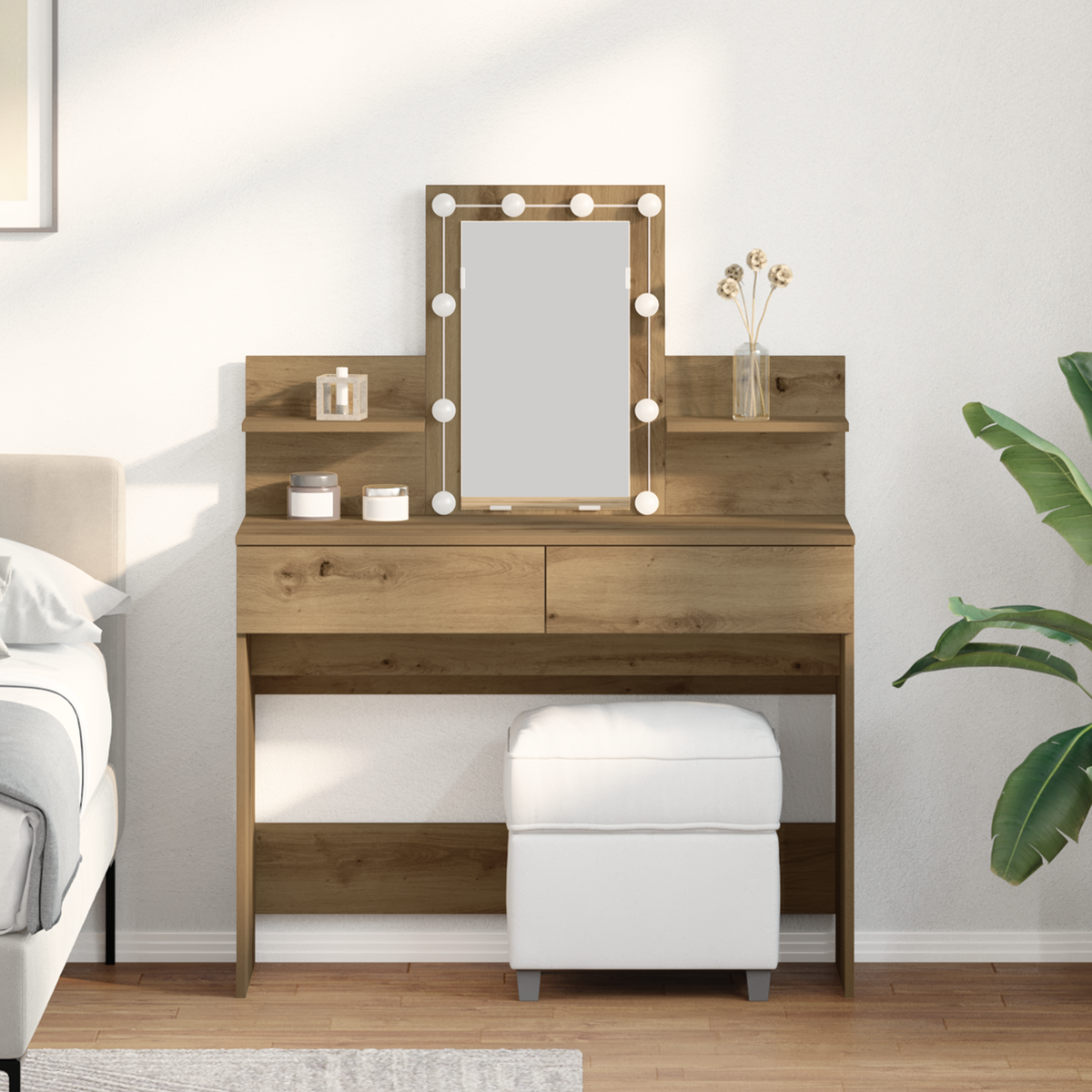 Sminkebord med LED Artisan Eik 100x40x130 cm