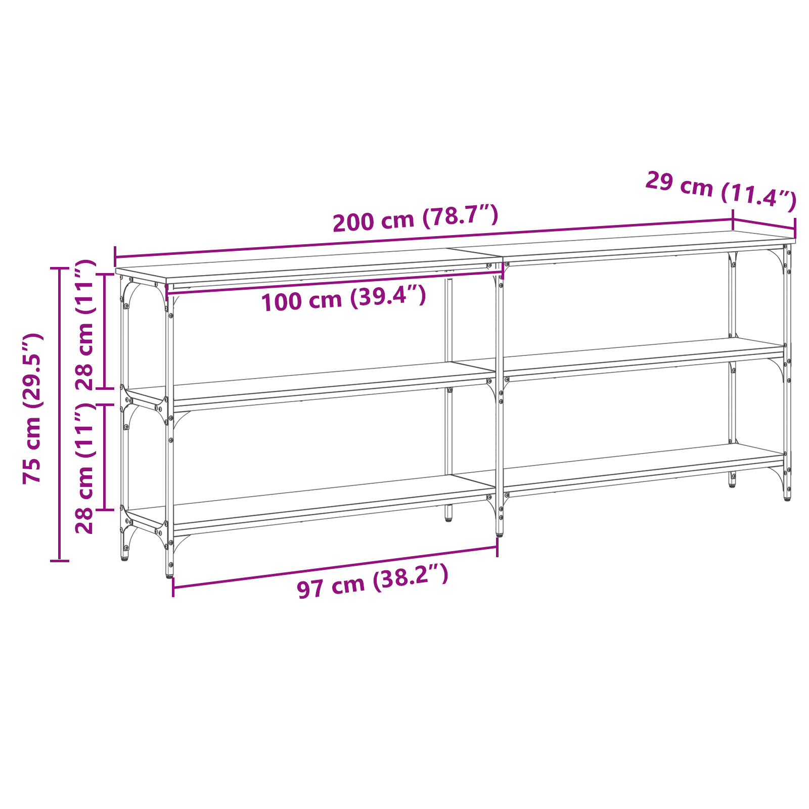 Avlastningsbord Artisan eik 200x29x75 cm Ingeniørtre
